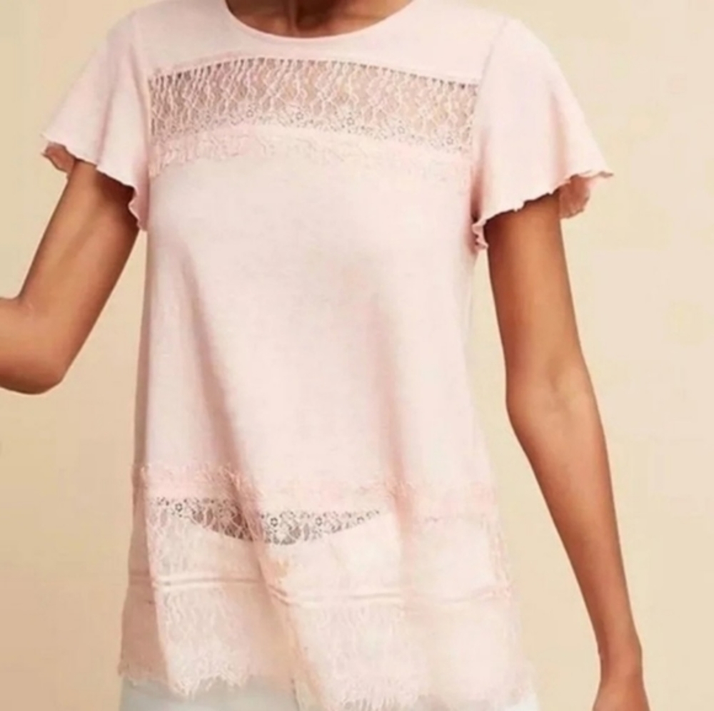 Deletta For Anthropologie short sleeve lace panel shirt top size small